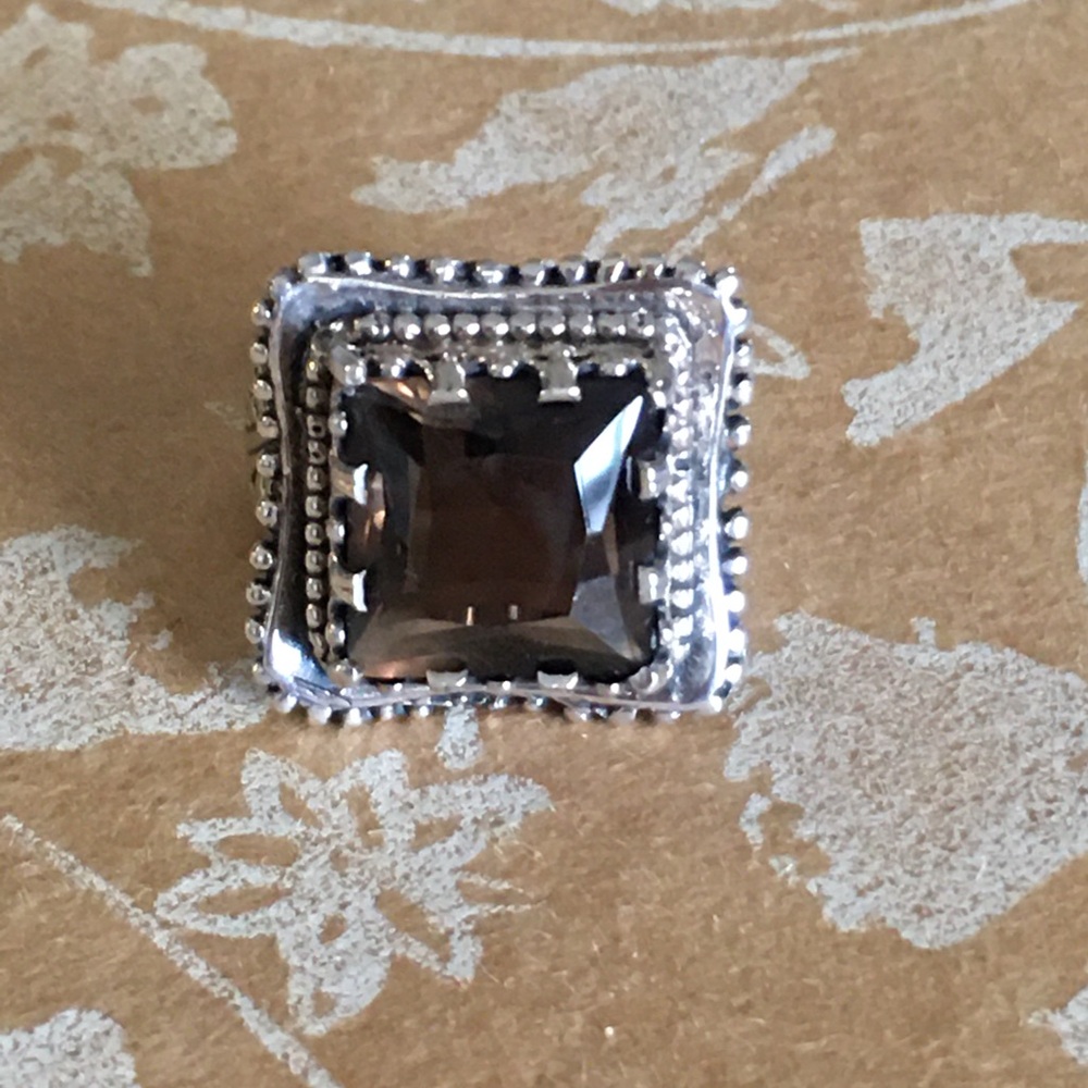 SALE Silver Silver Ring with Brown Smokey Quartz/Topaz Stone